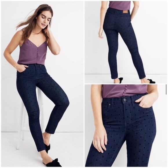 MADEWELL 9" High-Rise Skinny Jeans Flocked Dots Edition Women's 28 dark indigo - Picture 1 of 15